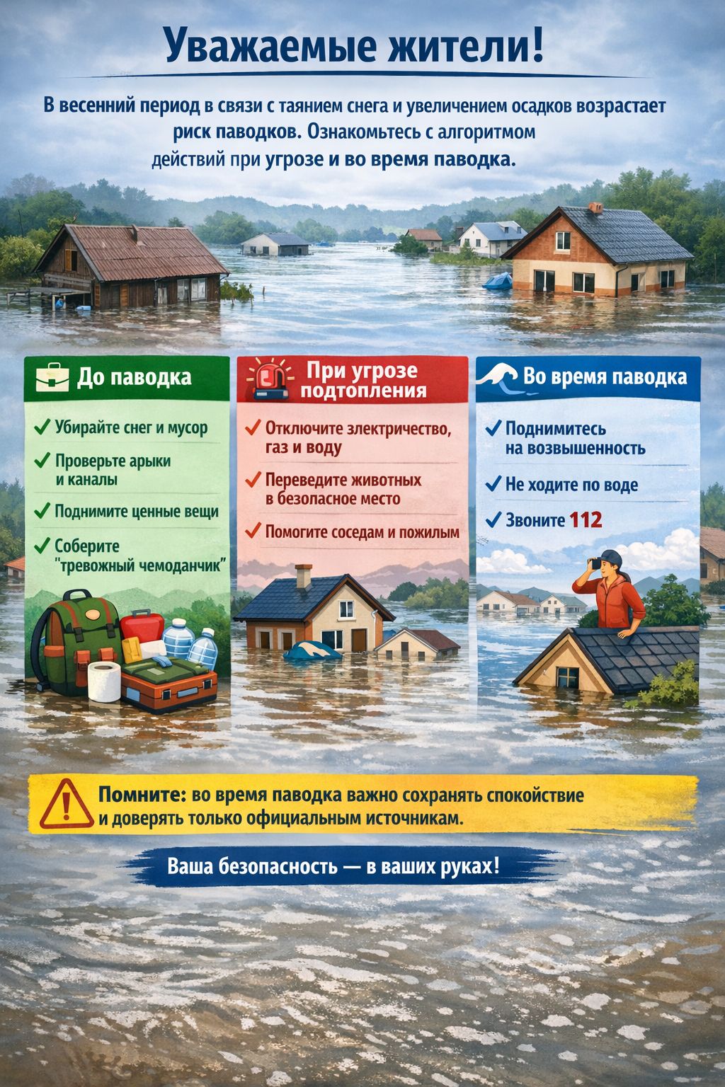 Внимание! Памятка по действиям при угрозе подтопления