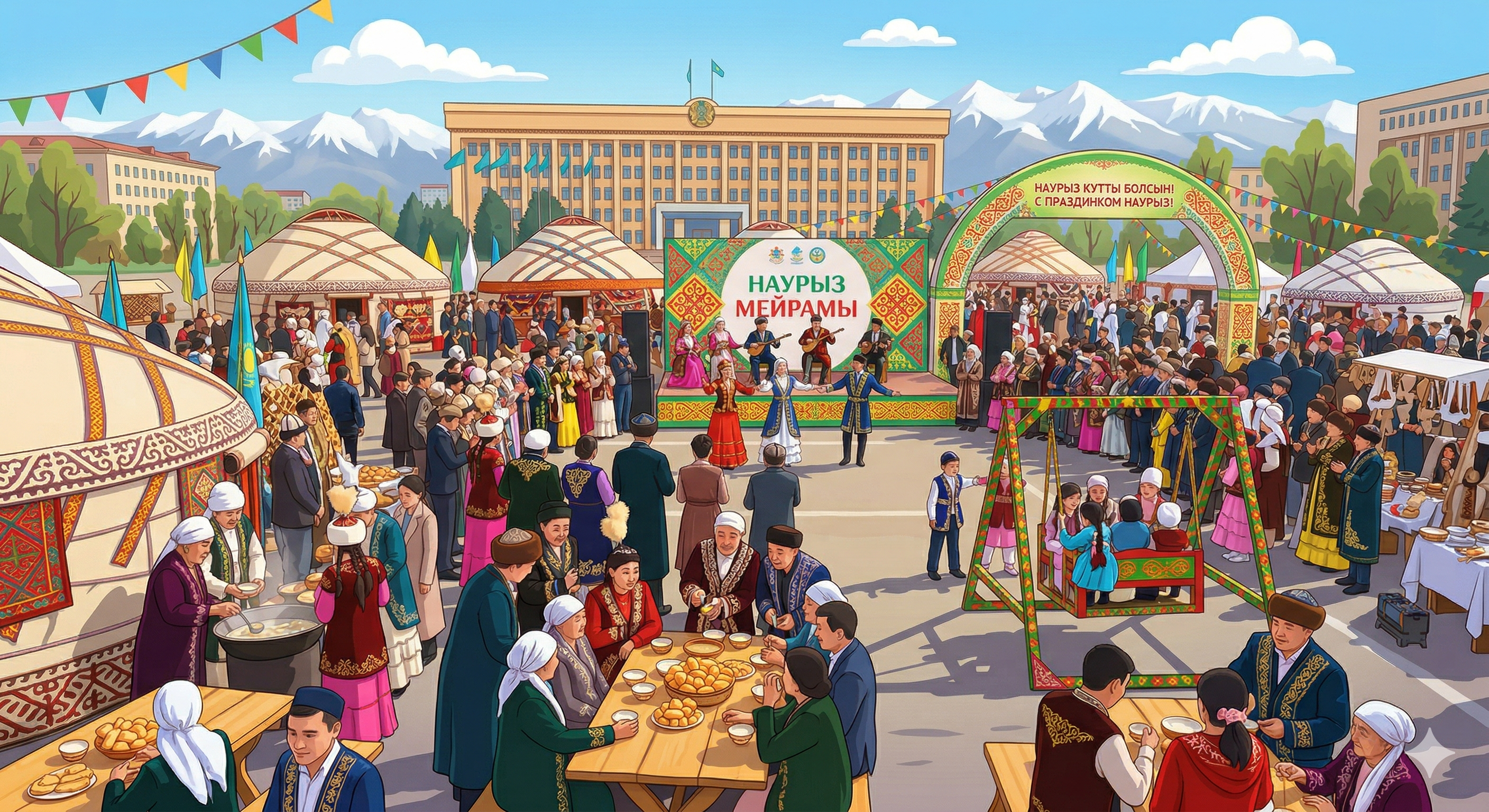 Праздник Наурыз наполнил городскую площадь атмосферой тепла, гостеприимства и национального колорита.