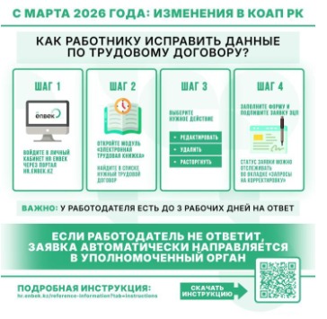 На портале HR Enbek внедрен функционал корректировки данных в трудовых договорах