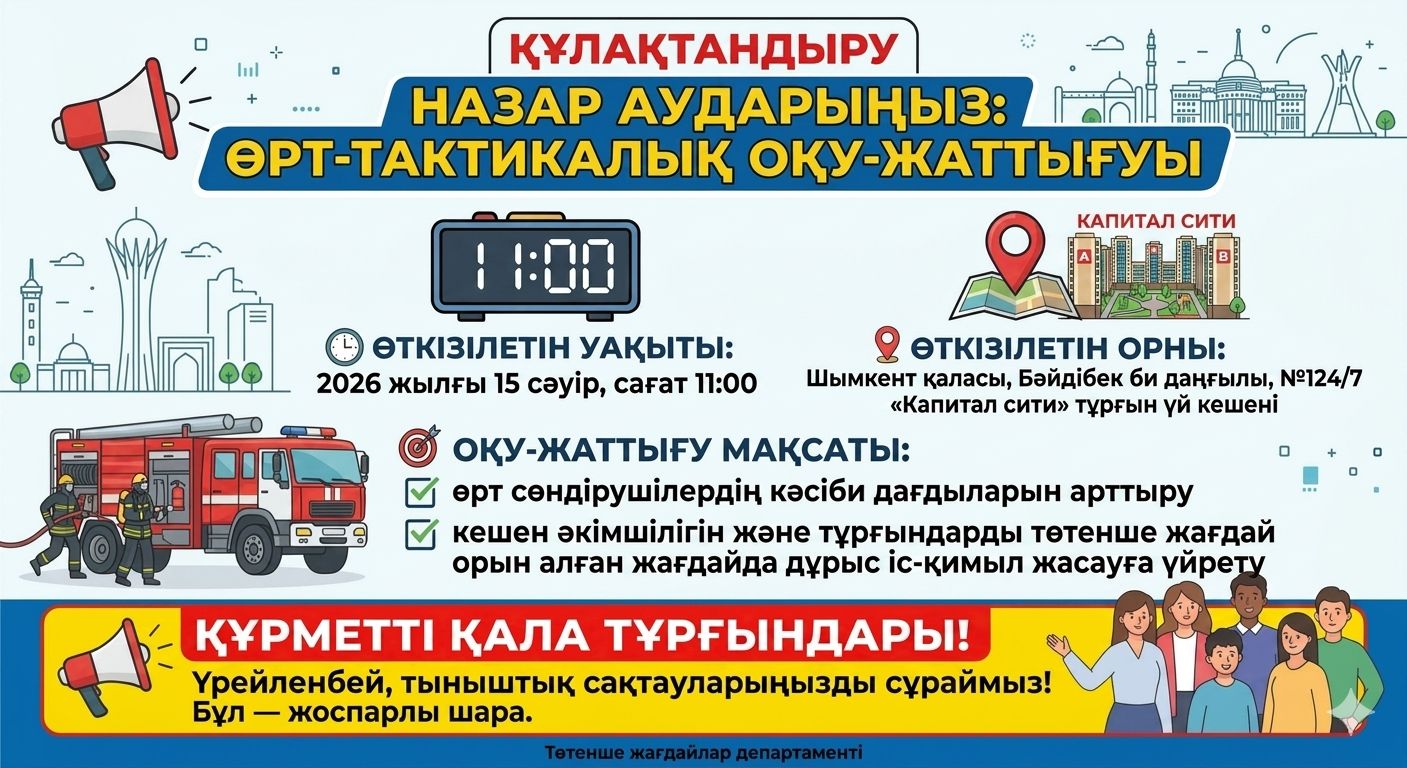 В Шымкенте пройдут пожарно-тактические учения