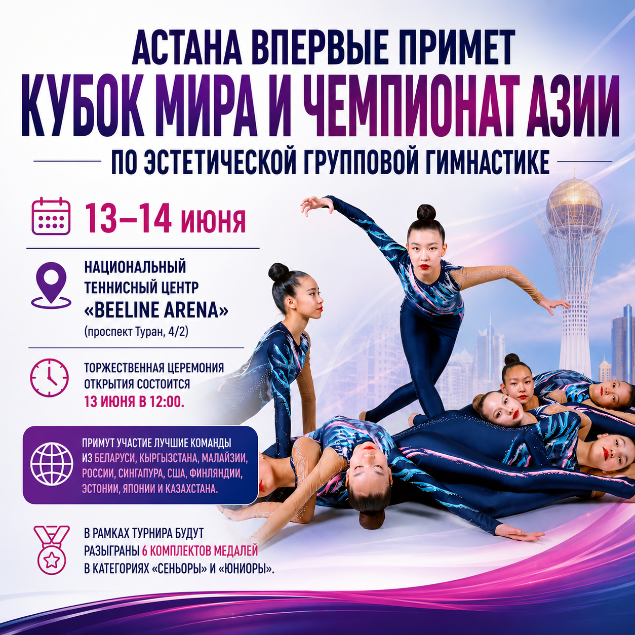 В Астане впервые пройдут Кубок мира и чемпионат Азии по эстетической групповой гимнастике