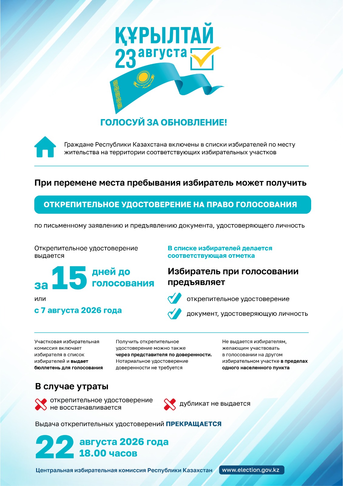 “ҚҰРЫЛТАЙ -2026”: Как должен поступить избиратель при перемене места пребывания?