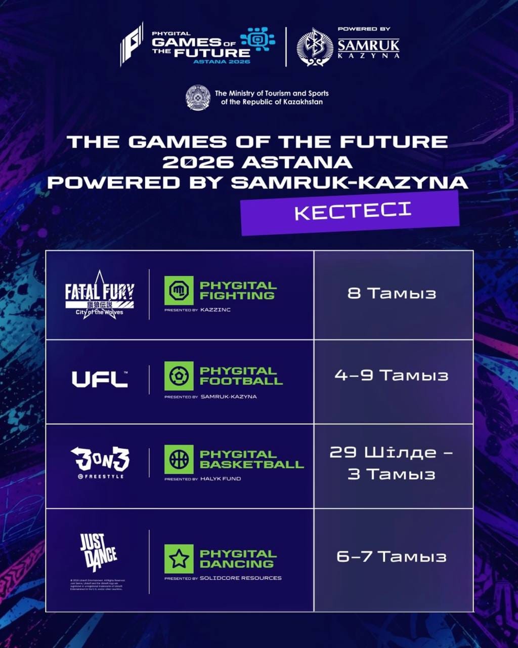 Расписание турнира «Игры будущего 2026», который пройдет в Астане