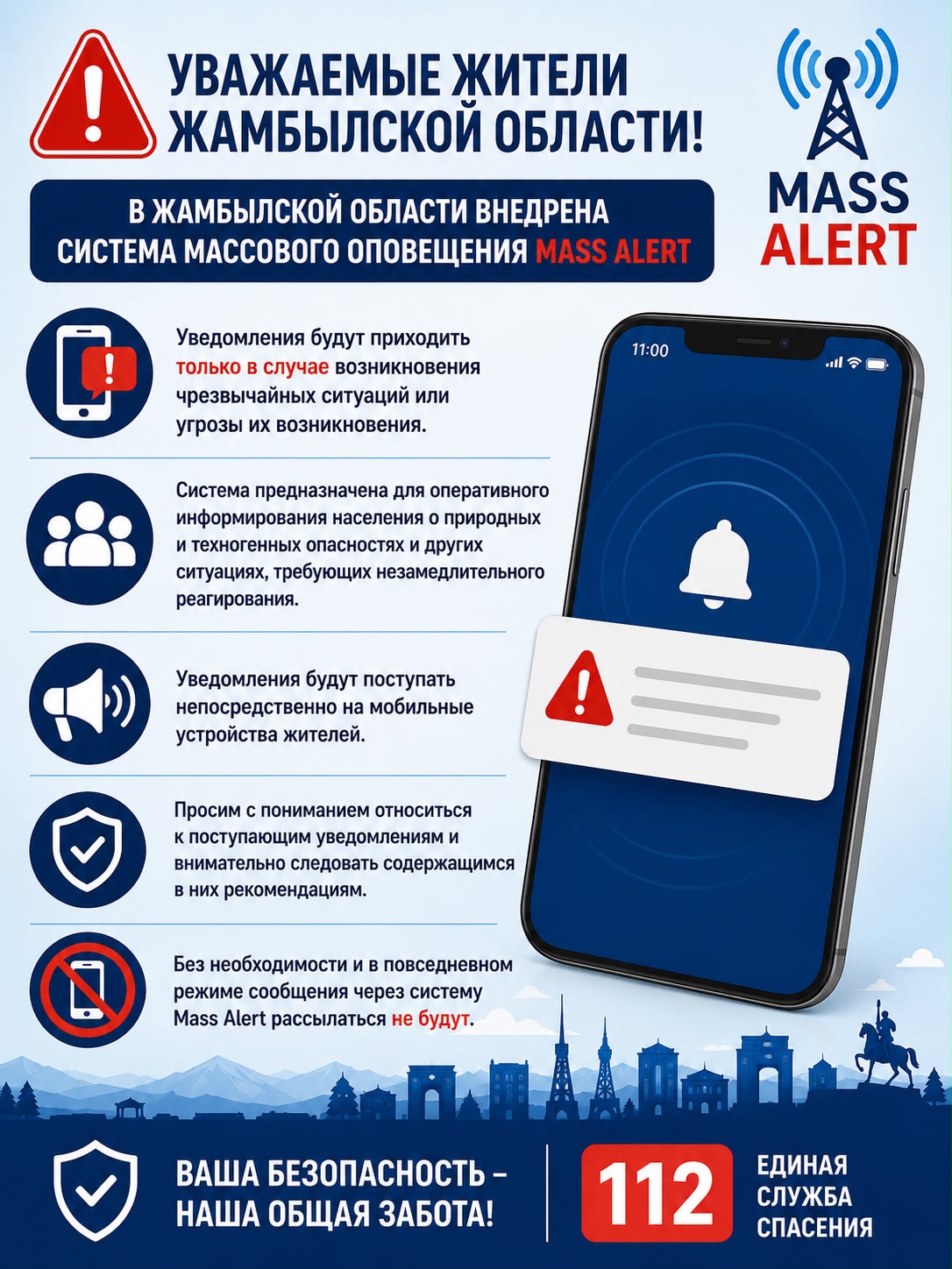 В жамбылской области внедрена система массового оповещения MASS ALERT