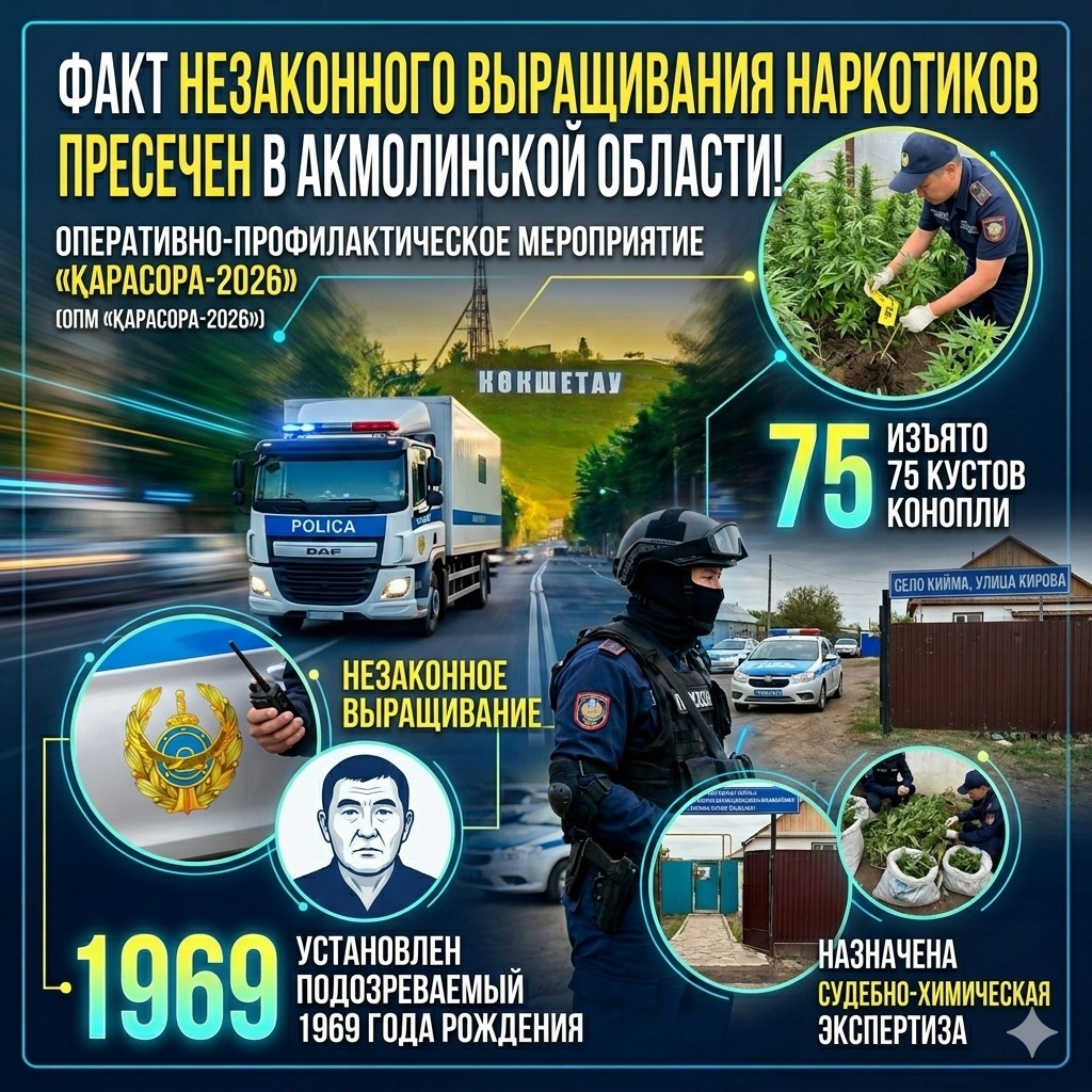 В Акмолинской области выявлен факт незаконного выращивания наркосодержащих растений