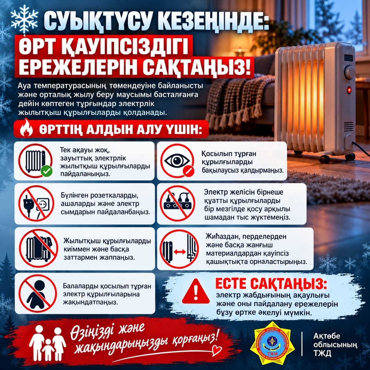 ❄️ КҮННІҢ САЛҚЫНДАУЫ: ӨРТ ҚАУІПСІЗДІГІ ЕРЕЖЕЛЕРІН САҚТАҢЫЗДАР!