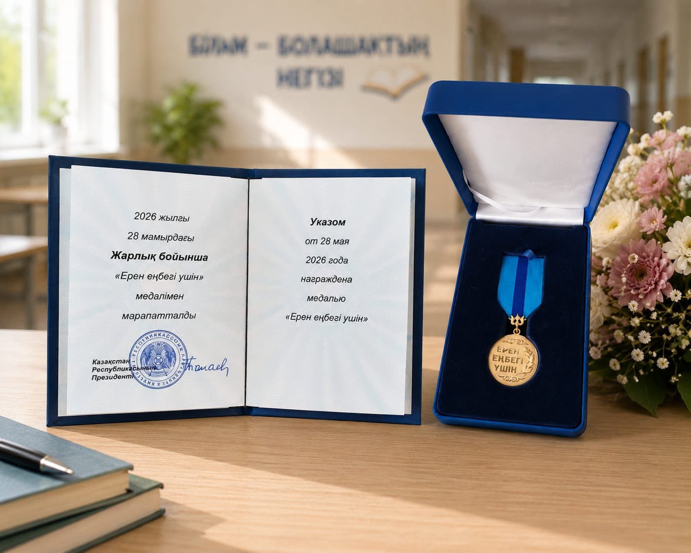 Педагог города Сатпаев Муканова Гульдана награждена медалью «Ерен еңбегі үшін»